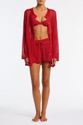 FLYNN - PASHA Red Crochet Shirt
