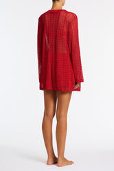 FLYNN - PASHA Red Crochet Shirt