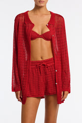 FLYNN - PASHA Red Crochet Shirt