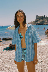 LINI - DELLO Blue Crochet Shirt